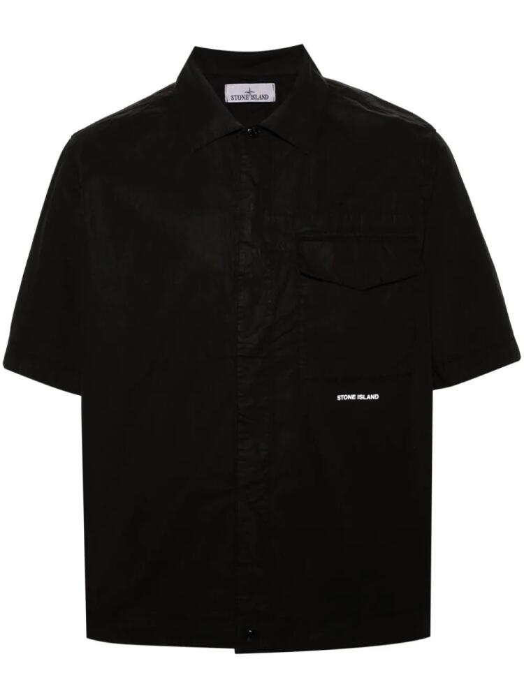 Stone Island logo-print crinkled shirt - Black Cover