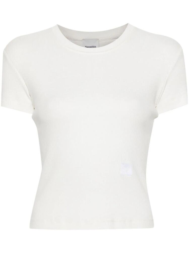 Nanushka logo-embroidered ribbed T-shirt - White Cover