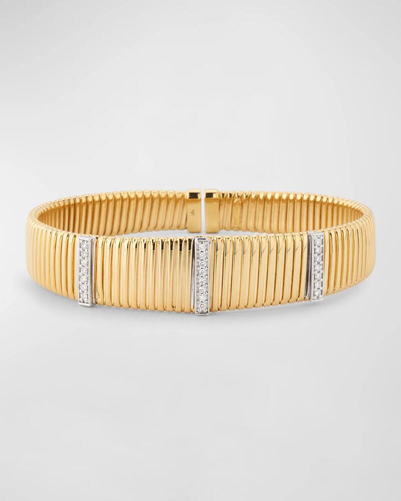 Siena Jewelry 14K Yellow Gold Vertical Diamond Bar Fluted Cuff Bracelet Cover