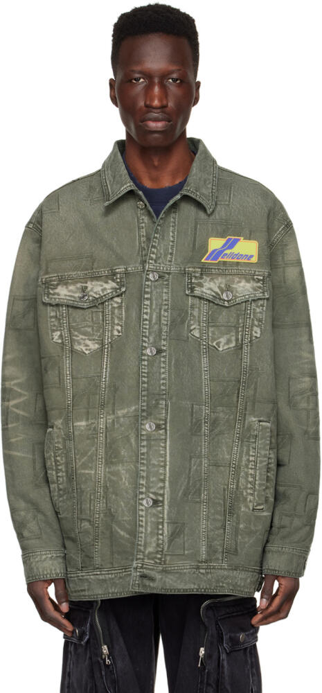 We11done Khaki Jacquard Logo Denim Jacket Cover