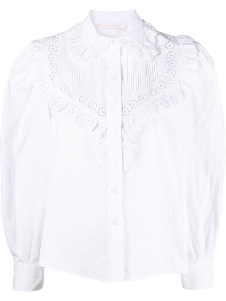 See by Chloé lace ruffle button-down blouse - White Cover