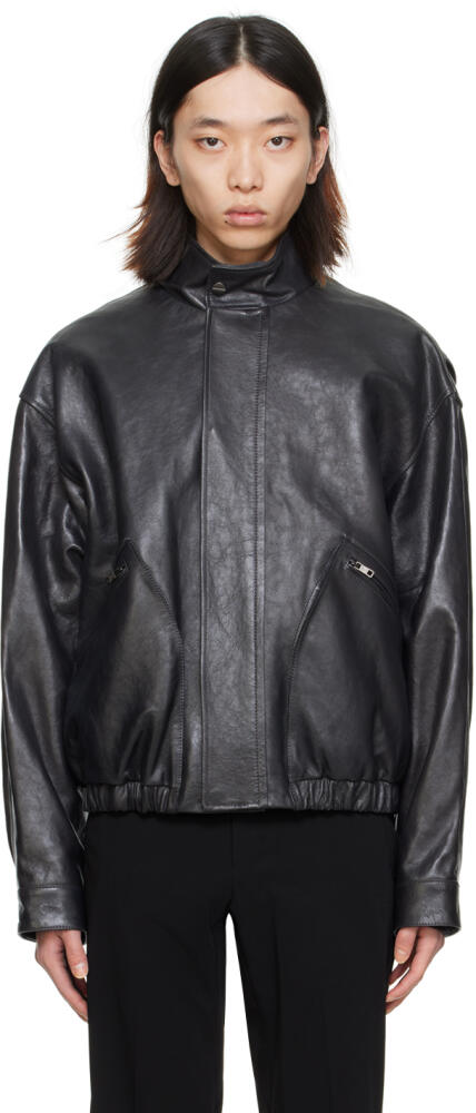 WOOYOUNGMI Black Zip Leather Jacket Cover