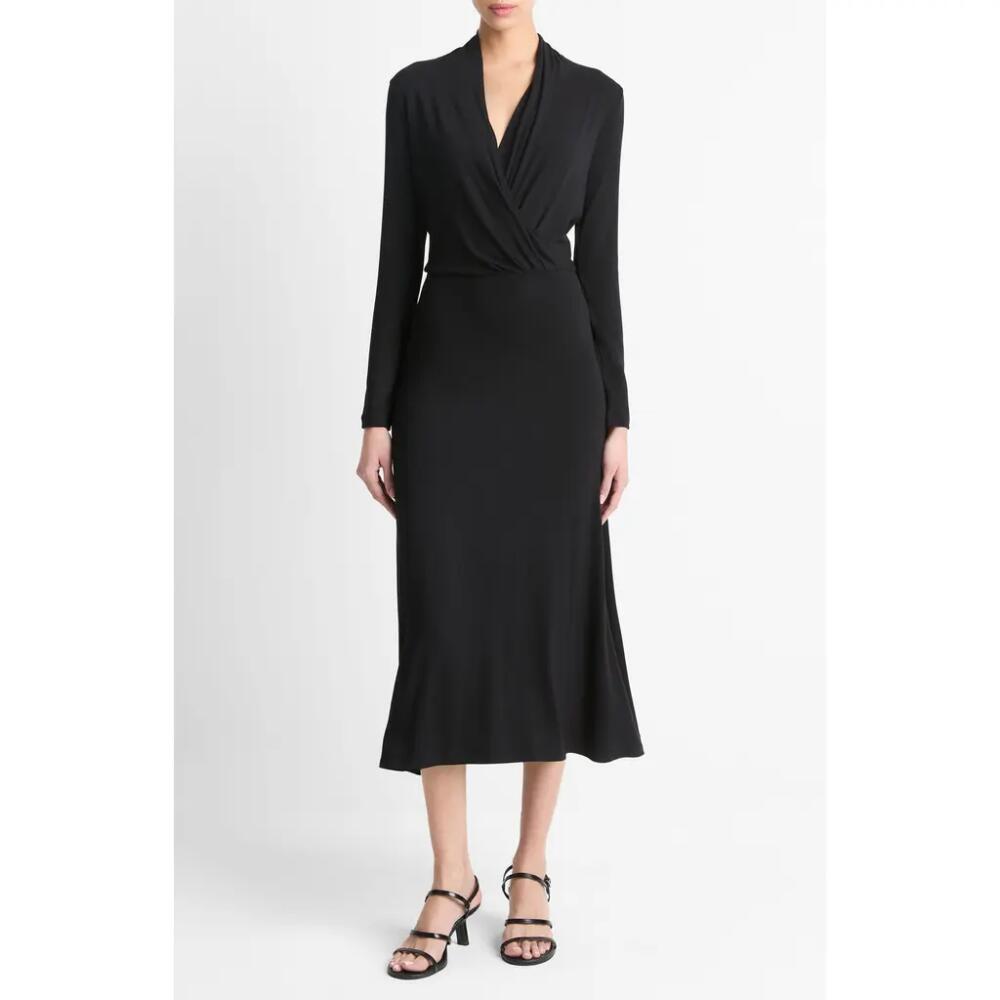 Vince Crossover Long Sleeve Midi Dress in Black Cover