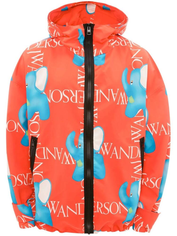 JW Anderson elephant-print oversized hooded jacket - Red Cover