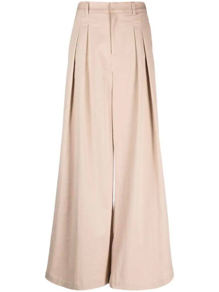 Gestuz pleated cotton-blend palazzo trousers - Neutrals Cover