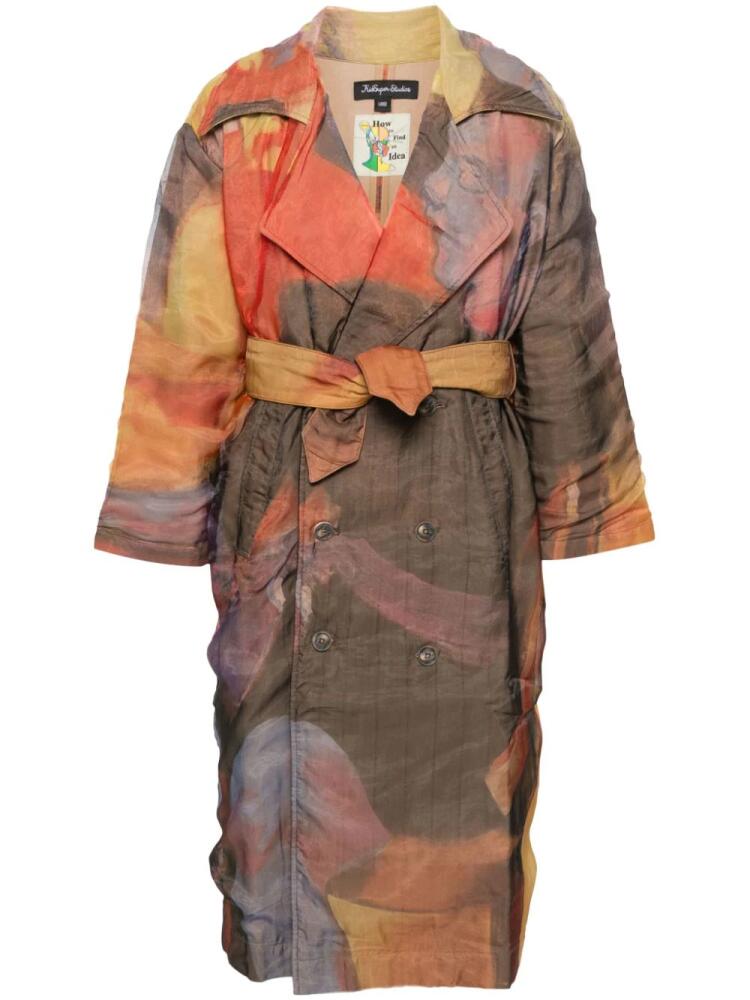 KidSuper abstract-print trench coat - Brown Cover