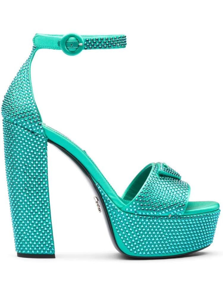 Prada crystal-studded 135mm satin platform sandals - Green Cover