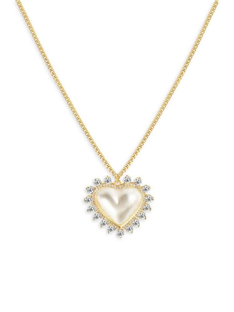 Gabi Rielle Women's Timeless Treasures 14K Yellow Gold Vermeil, 12MM Cultured Freshwater Pearl & Crystal Heart Pendant Necklace - Blue Cover