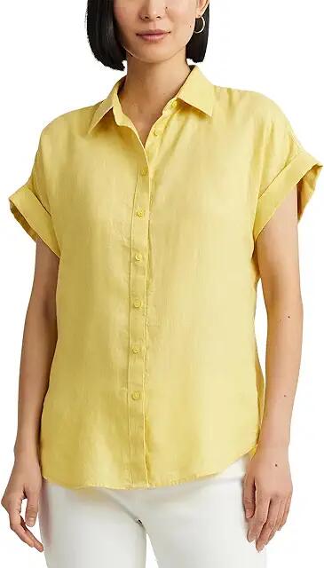 LAUREN Ralph Lauren Linen Dolman-Sleeve Shirt (Primrose Yellow) Women's Clothing Cover