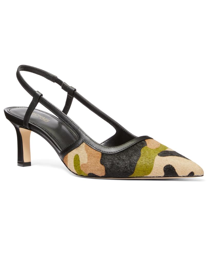 Michael Michael Kors Women's Alora Pointed Toe Mid Heel Slingback Pumps - Smokey Olive Multi Cover