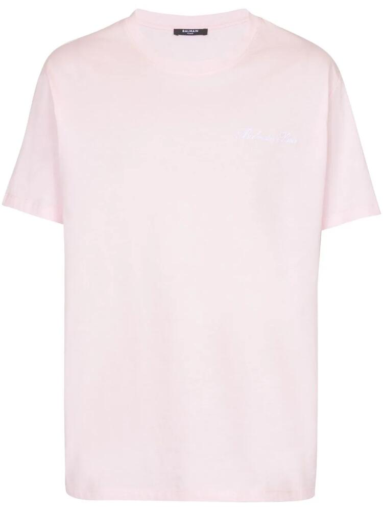 Balmain logo-embroidered cotton T-shirt - Pink Cover