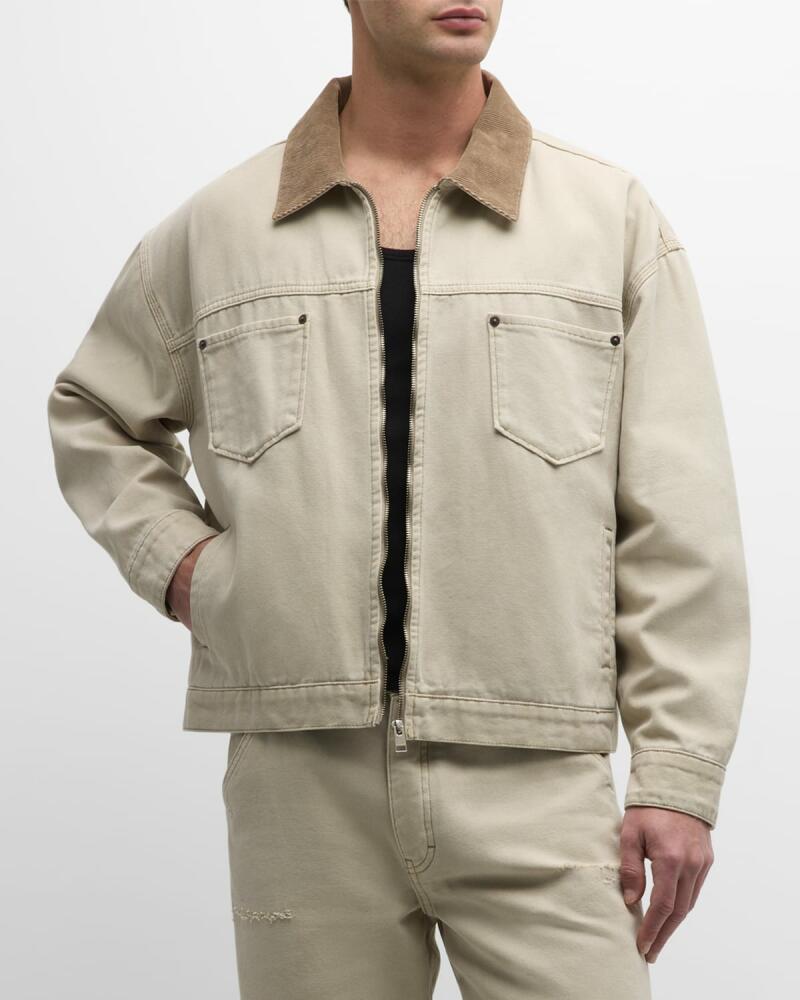 FRAME Men's Canvas Trucker Jacket with Contrast Collar Cover