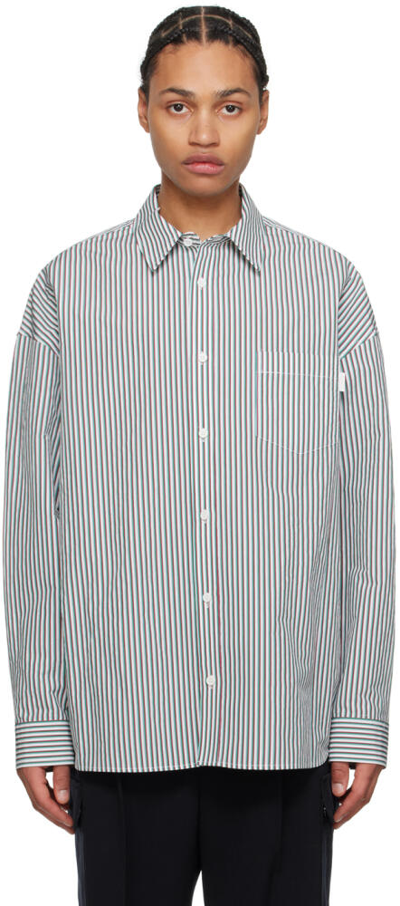 Juun.J White & Green Striped Shirt Cover