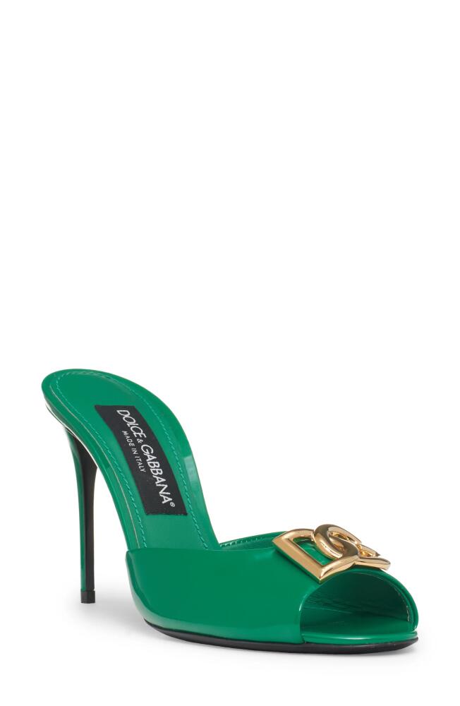 Dolce & Gabbana DG Logo Patent Slide Sandal in Verde Intenso Cover