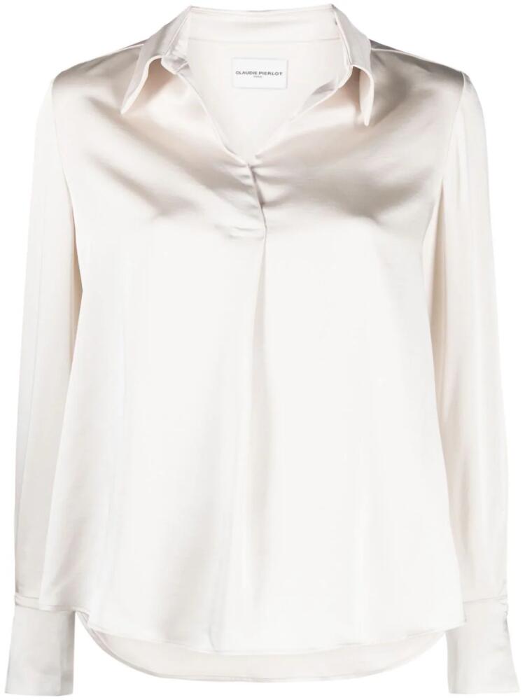 Claudie Pierlot spread-collar satin blouse - Neutrals Cover