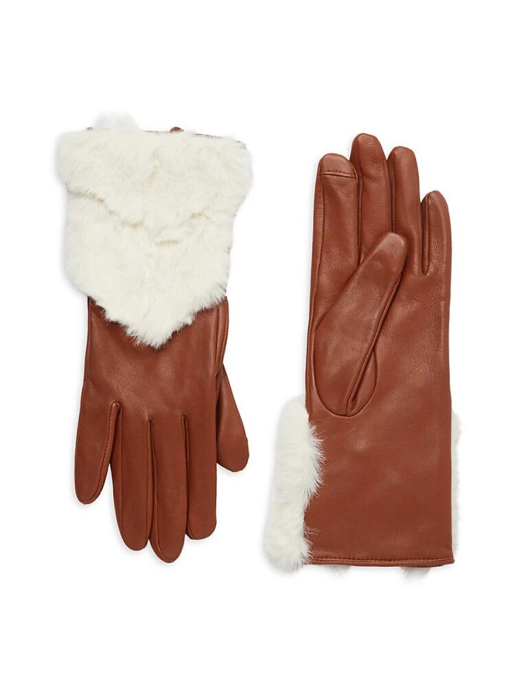 Saks Fifth Avenue Women's Faux Fur Trim Leather Gloves - Chestnut Cover