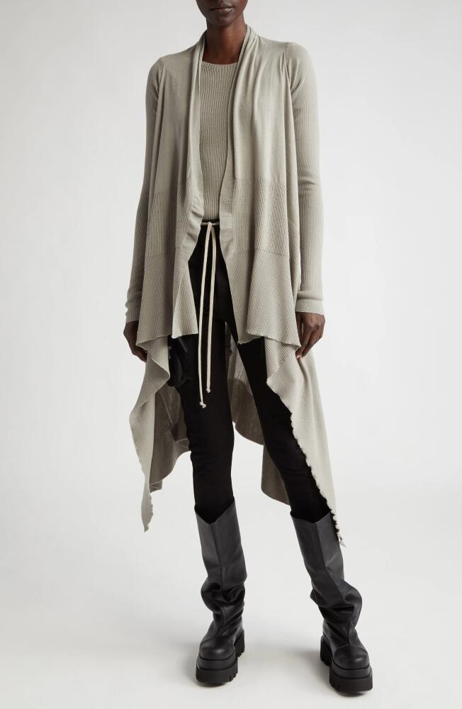 Rick Owens Open Front Long Wool Cardigan in Pearl Cover