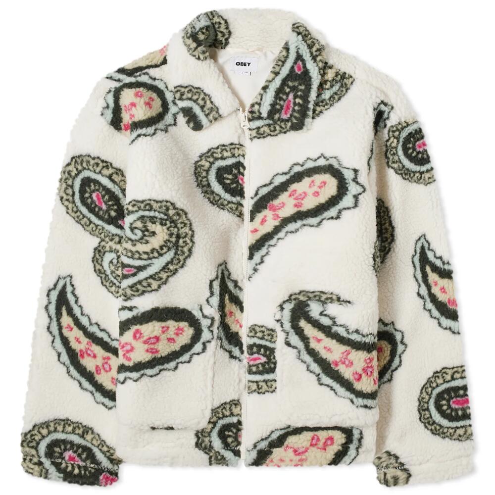 Obey Men's Paisley Sherpa Jacket in Unbleached Paiusley Print Cover