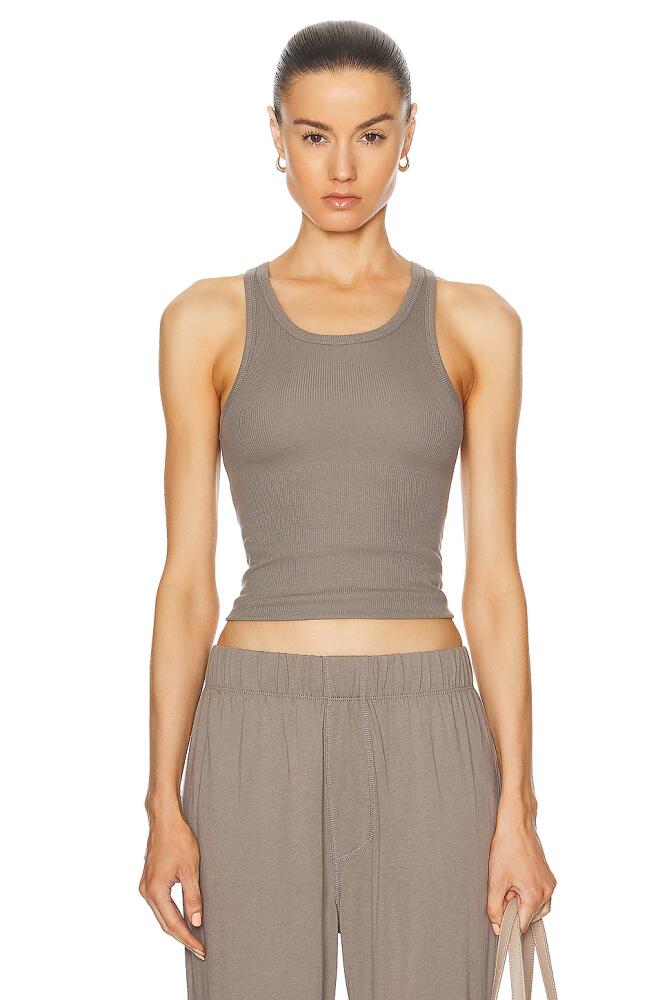 Eterne High Neck Fitted Tank Top in Taupe Cover