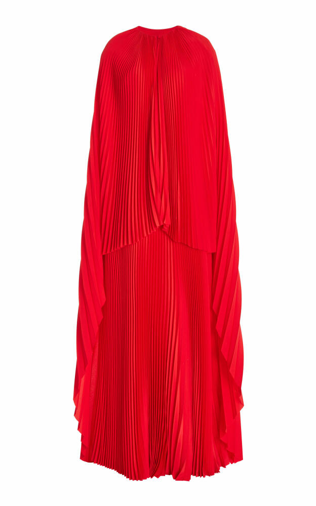 Brandon Maxwell - The Willow Pleated Silk Cape Maxi Dress - Red Cover