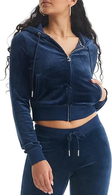 Juicy Couture C Solid Classic Juicy Hoodie with Back Bling (Regal Blue) Women's Clothing Cover