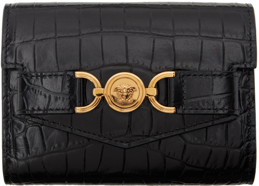 Versace Black Croc-Effect Medusa '95 Trifold Wallet Cover