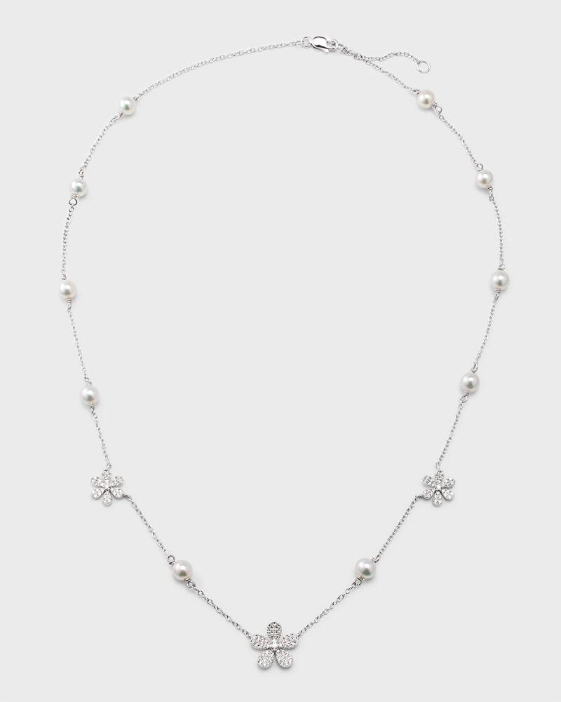 Pearls By Shari 18K White Gold 3 Daisy Flower Necklace with Akoya Pearls and Diamonds Cover