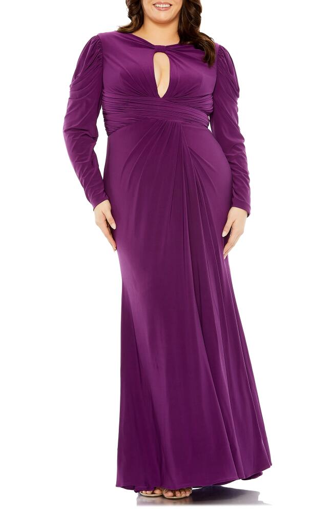 FABULOUSS BY MAC DUGGAL Princess Keyhole Cutout Long Sleeve Trumpet Gown in Plum Cover