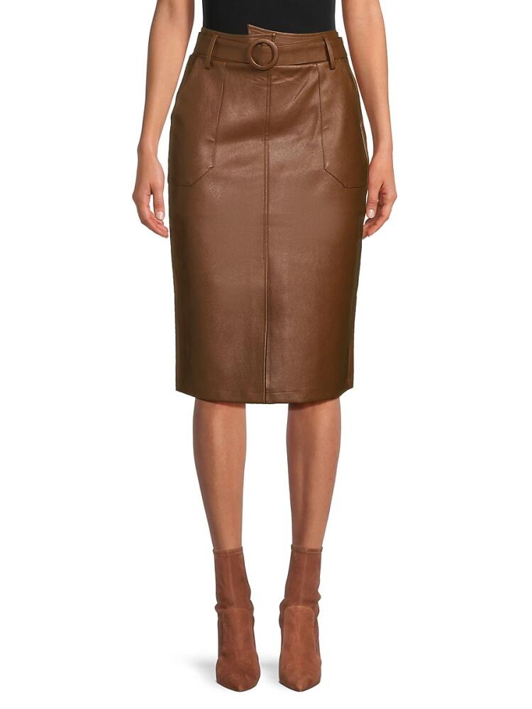 Wdny Women's Faux Leather Midi Skirt - Cognac Cover