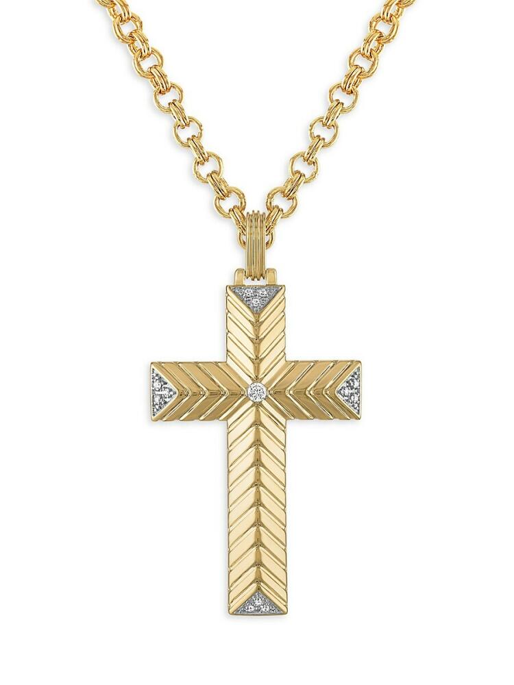 Esquire Men's 14K Goldplated Sterling Silver & 0.1 TCW Diamond Cross Pendant Necklace Cover