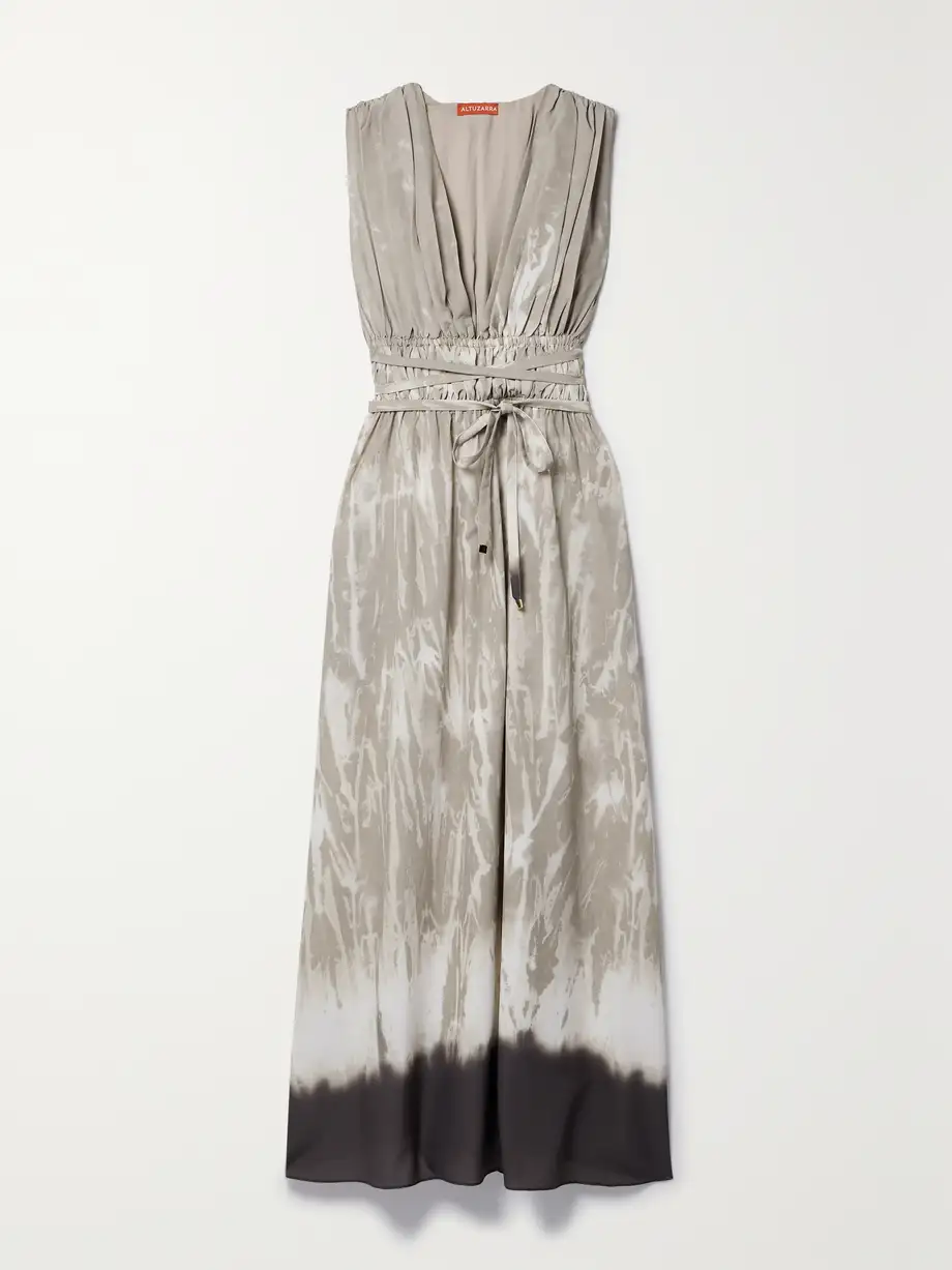 Altuzarra - Fiona Gathered Printed Crepe De Chine Maxi Dress - Gray Cover