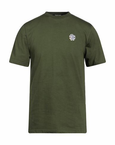 Roberto Cavalli Man T-shirt Military green Cotton Cover