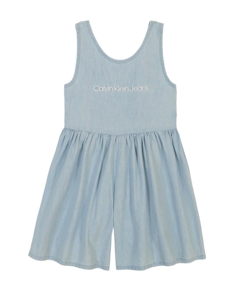 Calvin Klein Little Girls Lightweight Denim Wide Leg Romper - Blue Cover