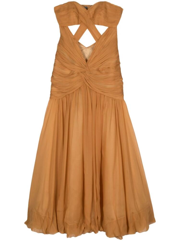 Alberta Ferretti strapless plissé maxi dress - Brown Cover