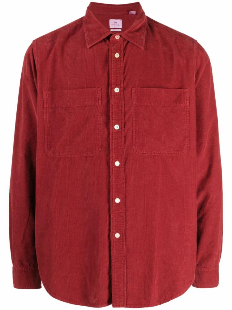 PS Paul Smith corduroy logo-patch cotton shirt - Red Cover