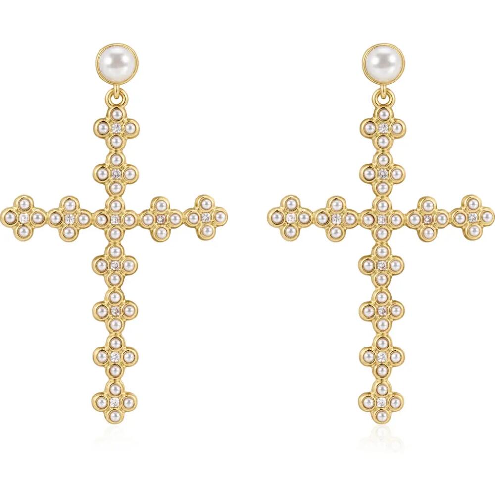 Luv AJ Daisy Cross Drop Earrings in Gold Cover