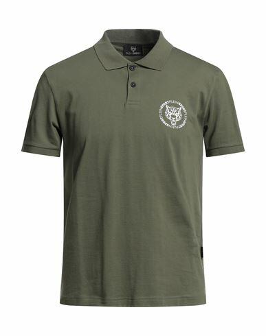 Plein Sport Man Polo shirt Military green Cotton, Elastane Cover