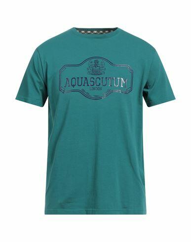 Aquascutum Man T-shirt Emerald green Cotton, Elastane Cover