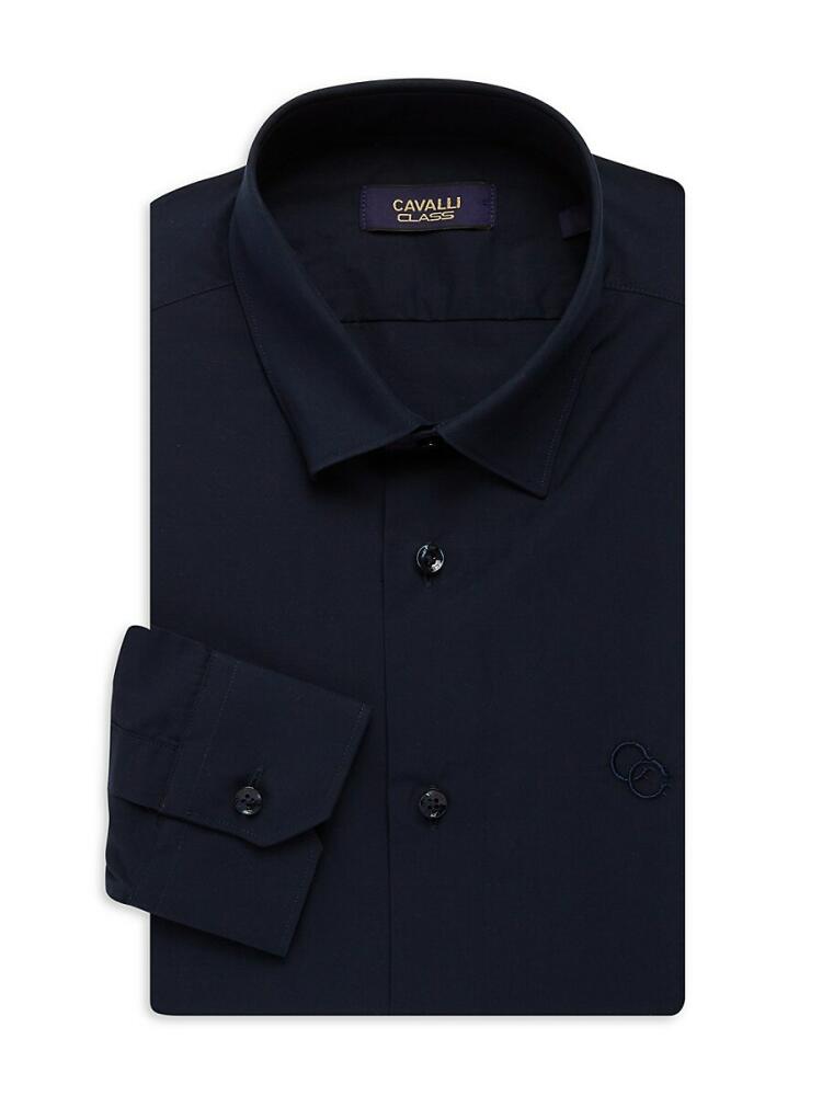 Cavalli Class by Roberto Cavalli Men's Comfort Fit Logo Dress Shirt - Navy Cover