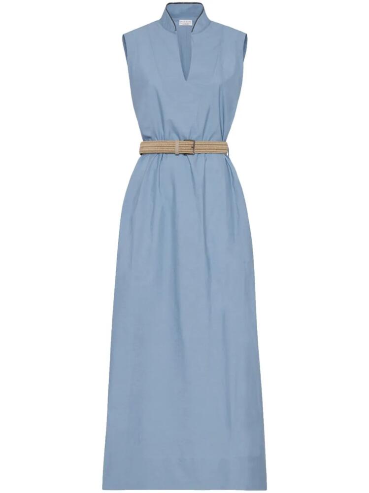 Brunello Cucinelli Monili chain-embellished belted dress - Blue Cover