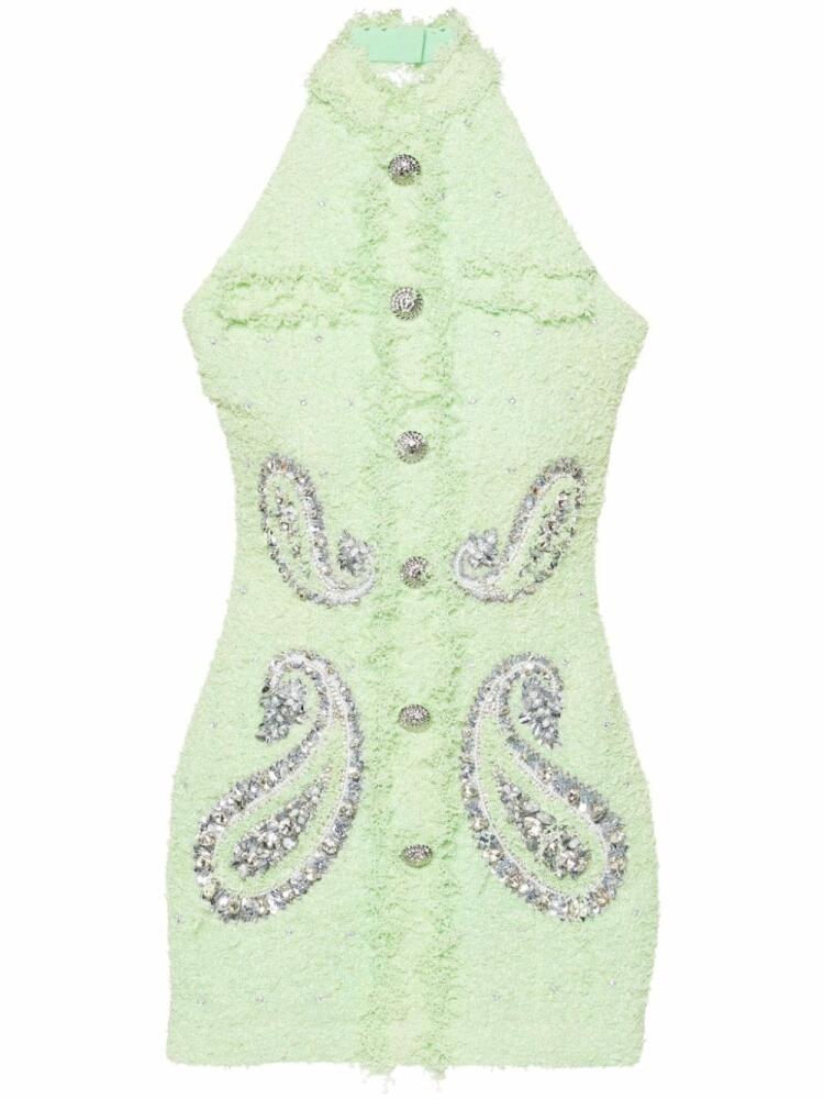 Balmain paisley-embellished tweed mini dress - Green Cover