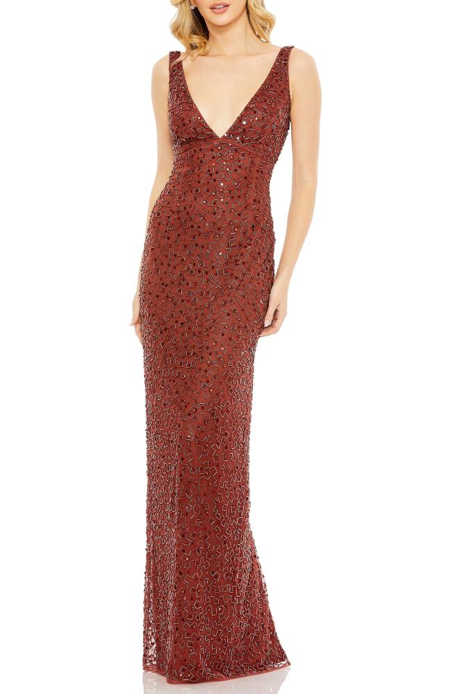 Mac Duggal Sequin Beaded Princess Seam Gown in Brick Cover