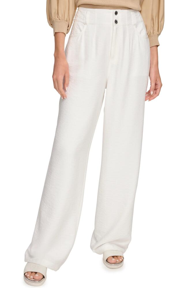 DKNY Crinkle High Waist Wide Leg Pants in White Cover