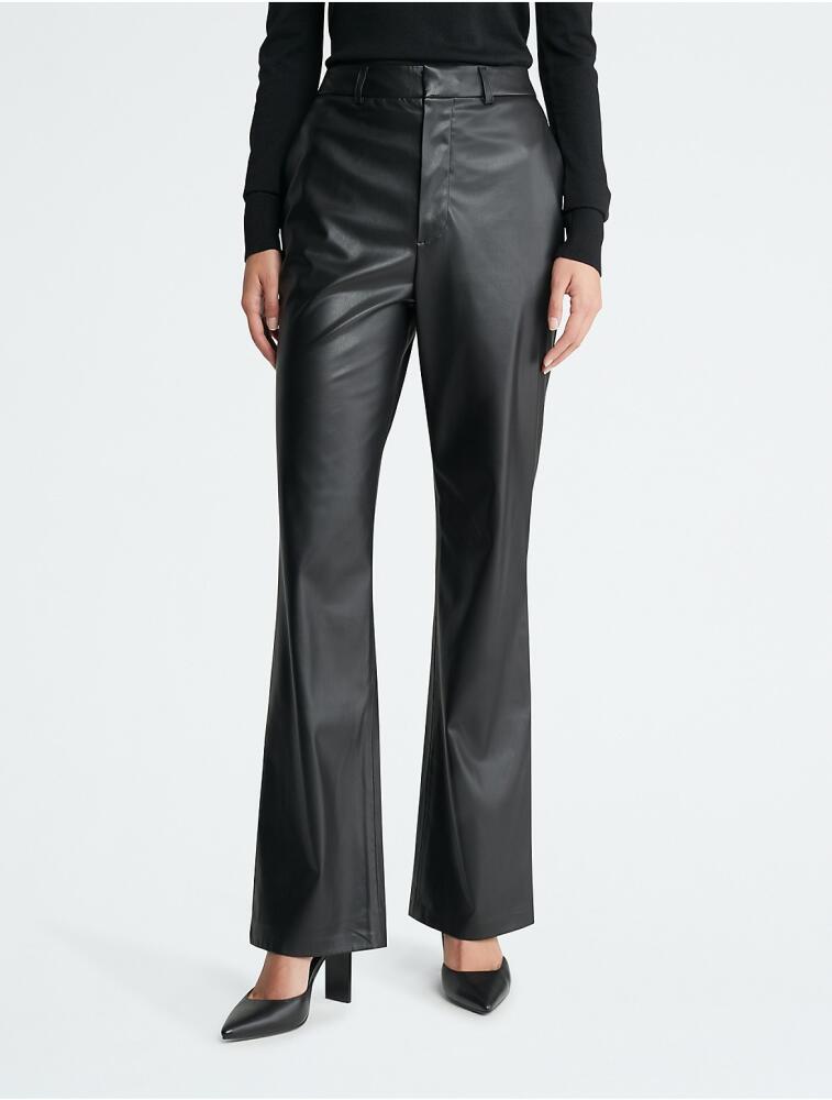 Calvin Klein Women's Faux Leather Flared Pants - Black Cover