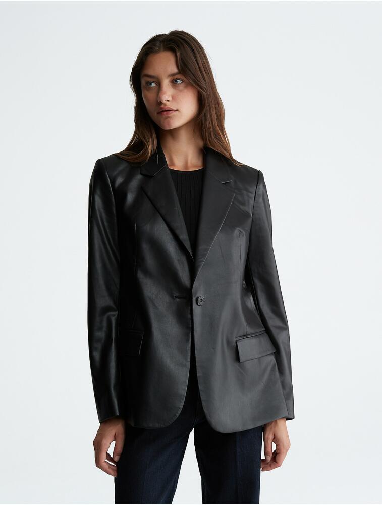 Calvin Klein Women's Faux Leather Blazer - Black Cover