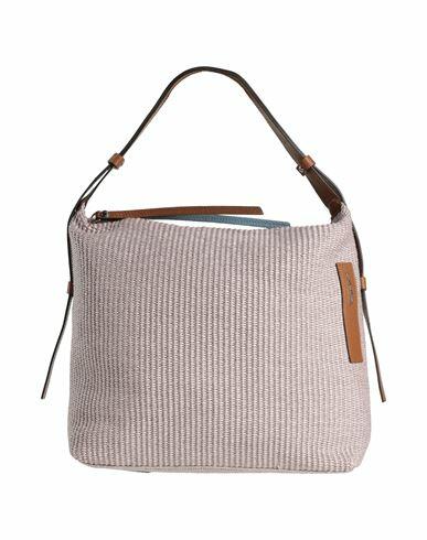 Gianni Notaro Woman Handbag Dove grey Soft Leather, Natural raffia Cover