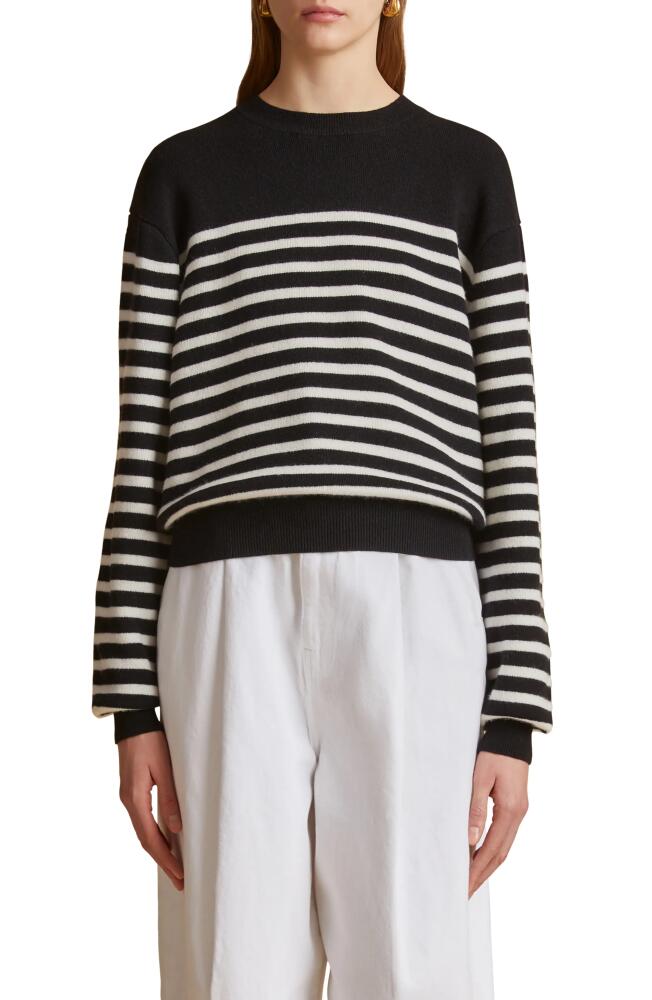 Khaite Viola Stripe Cashmere Sweater in Black /Ivory Cover