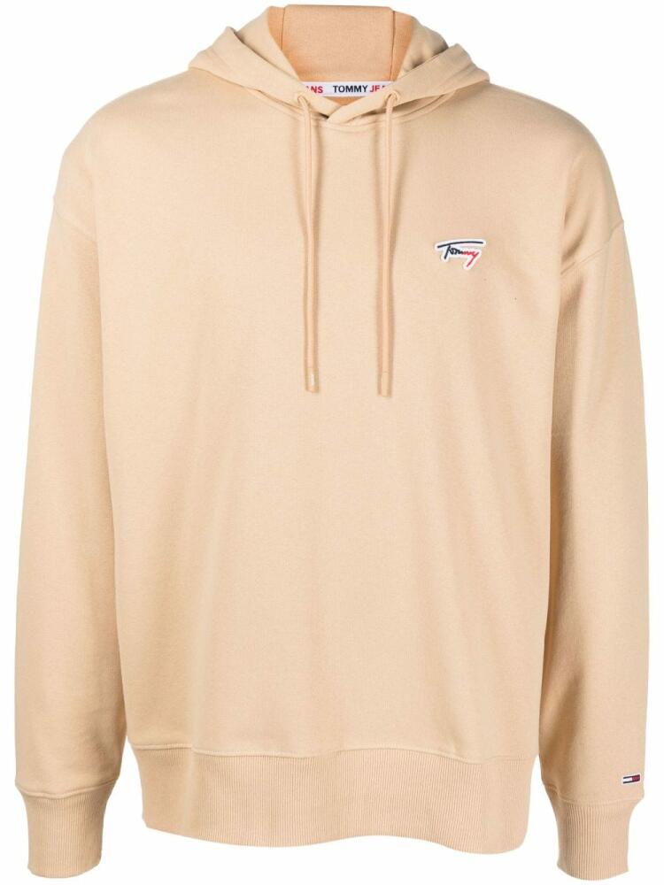 Tommy Jeans logo-appliqué drawstring hoodie - Neutrals Cover