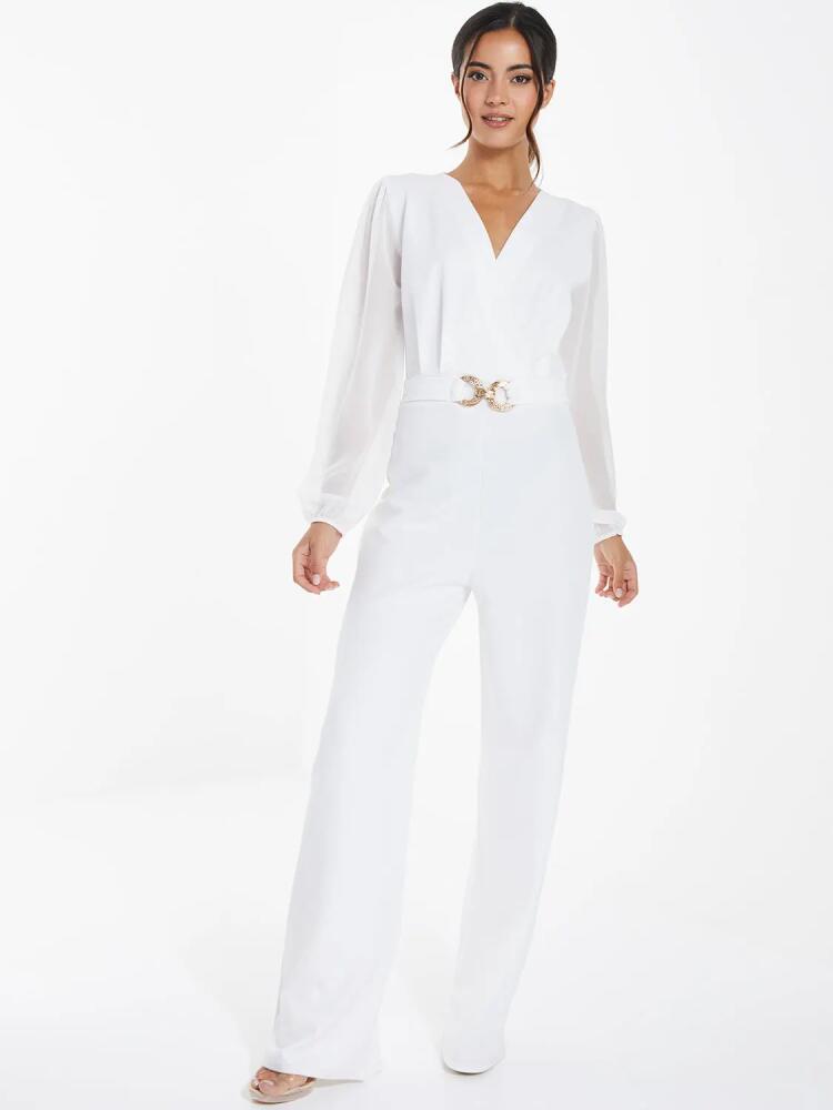 QUIZ Chiffon Buckle Palazzo Jumpsuit in White Cover