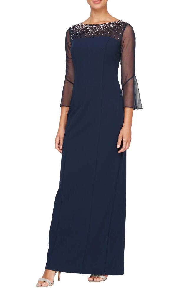 Alex Evenings Rhinestone Yoke Column Gown in Navy/Silver Cover